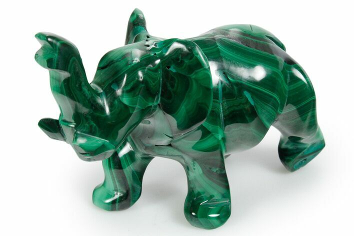 Polished Banded Malachite Elephant Carving - DR Congo #349283
